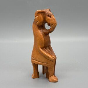 Vintage Hand Carved Wooden Figurine With Stylized Animal Design Rustic Folk Art